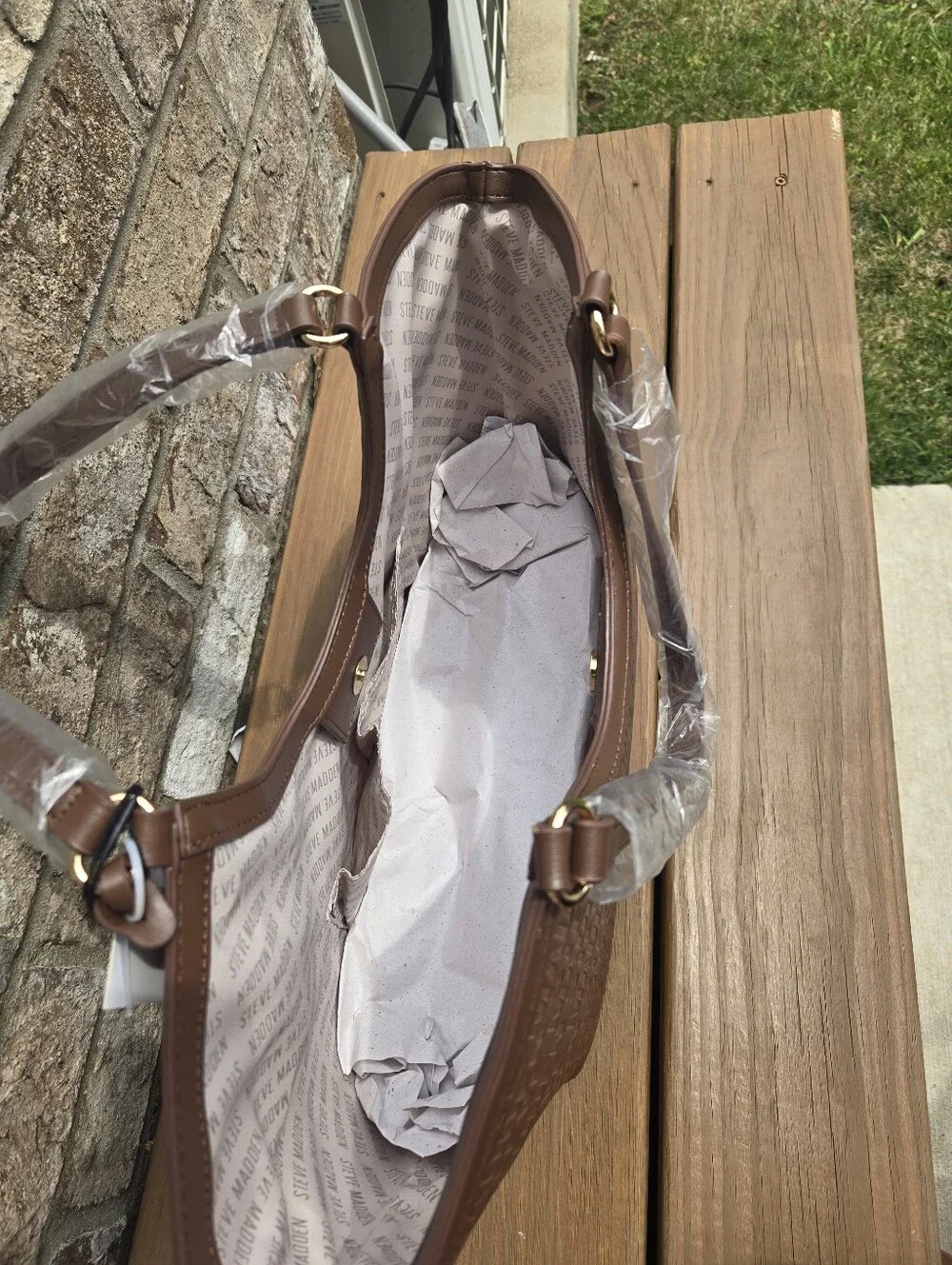 Steve Madden Brown Embossed Tote with Tassel Accent